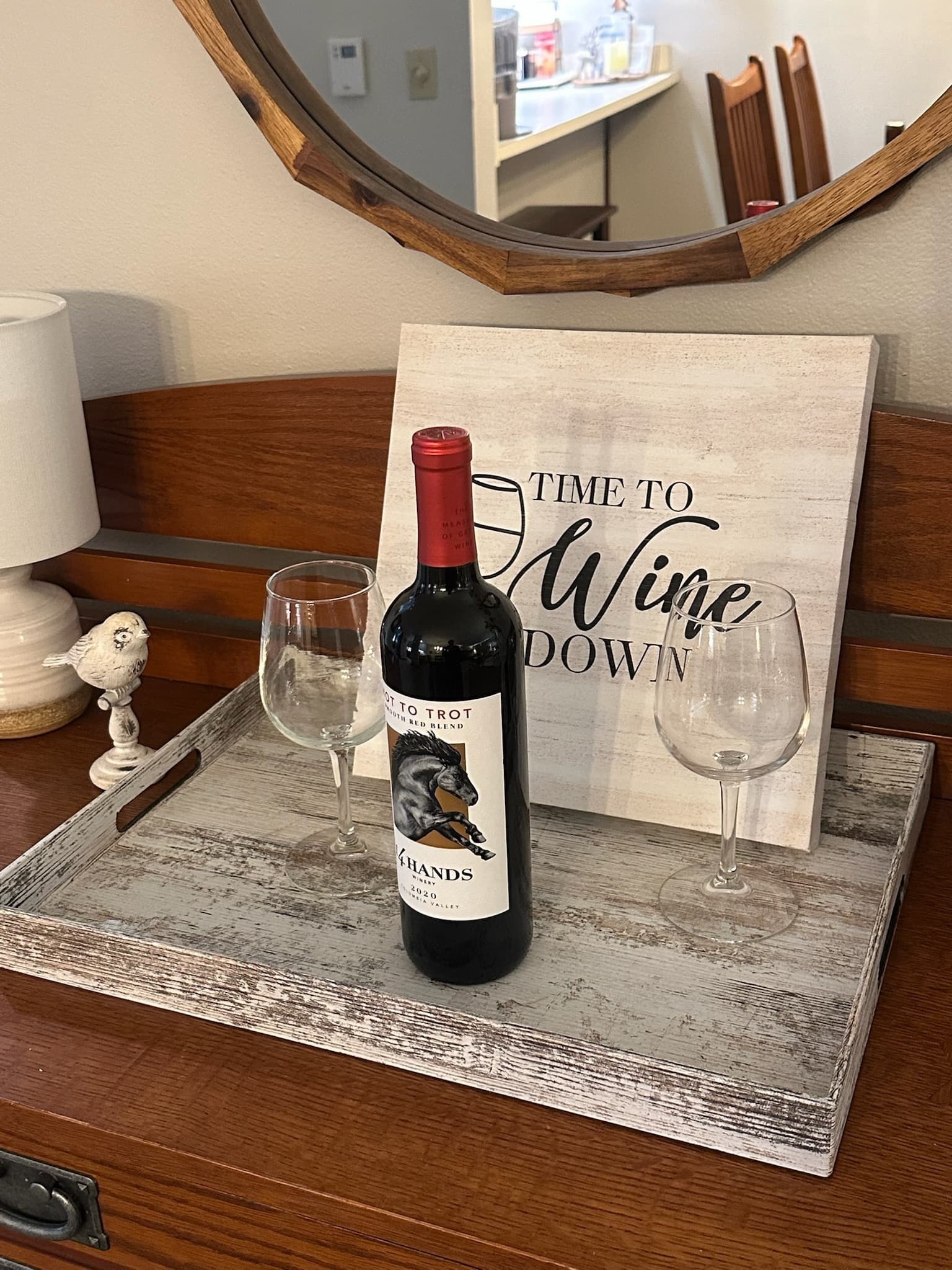 Wine tray on the dining table