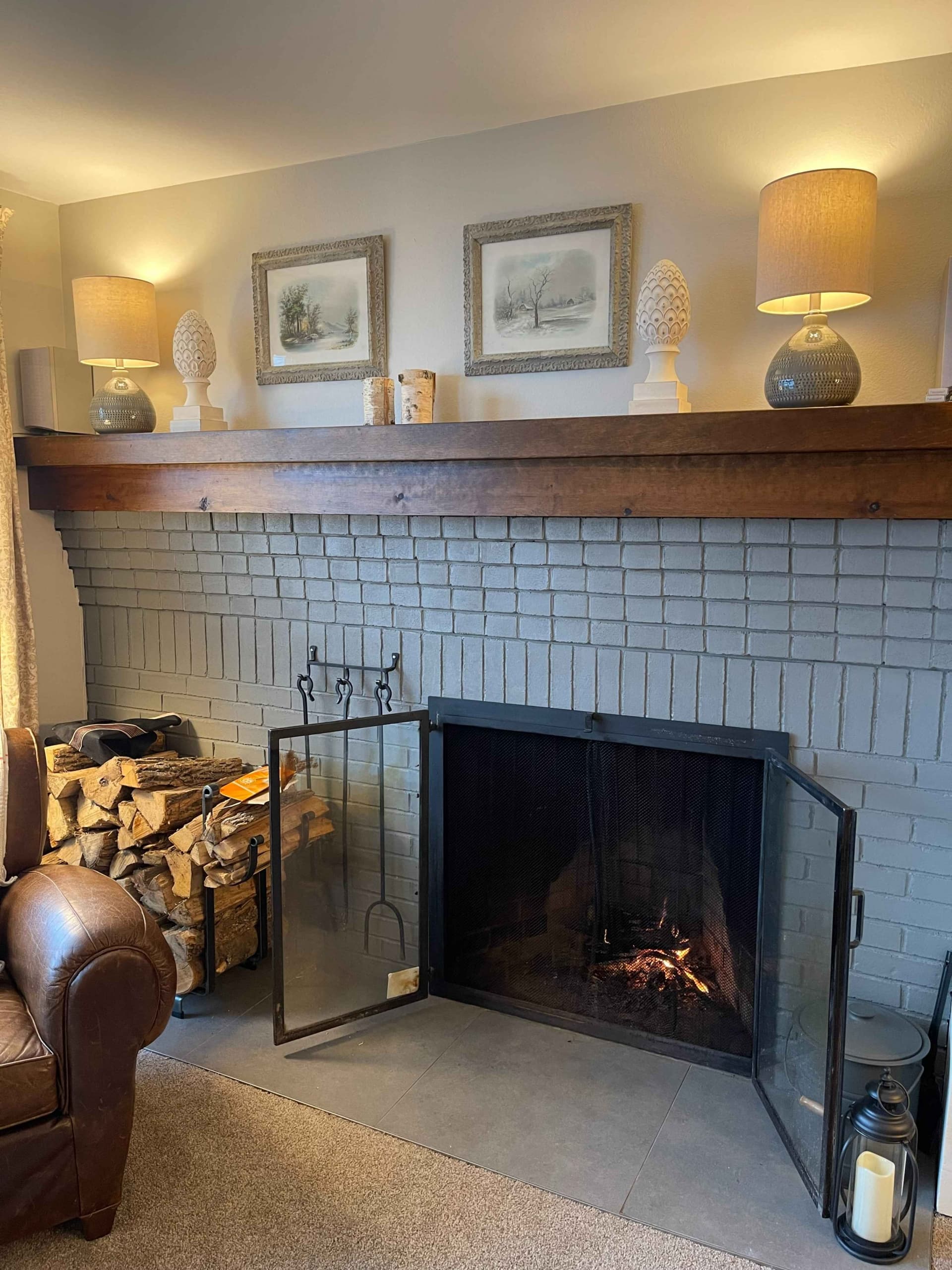 Close view of the fireplace